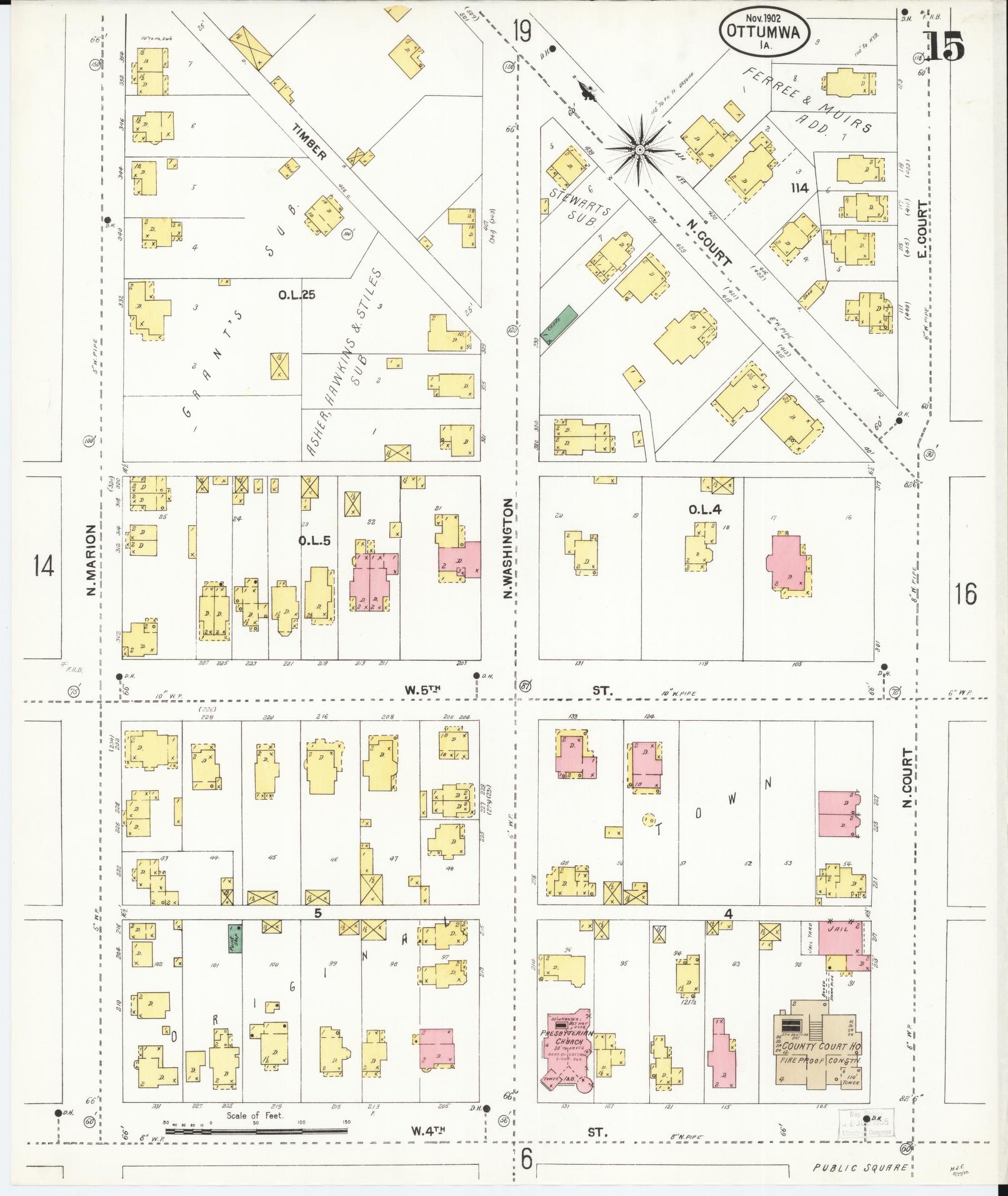 Sanborn Fire Insurance Map from Ottumwa, Wapello County, Iowa (1902), Sheet #0015 - Historic Sanborn Fire Insurance Map Print, vintage old map wall art