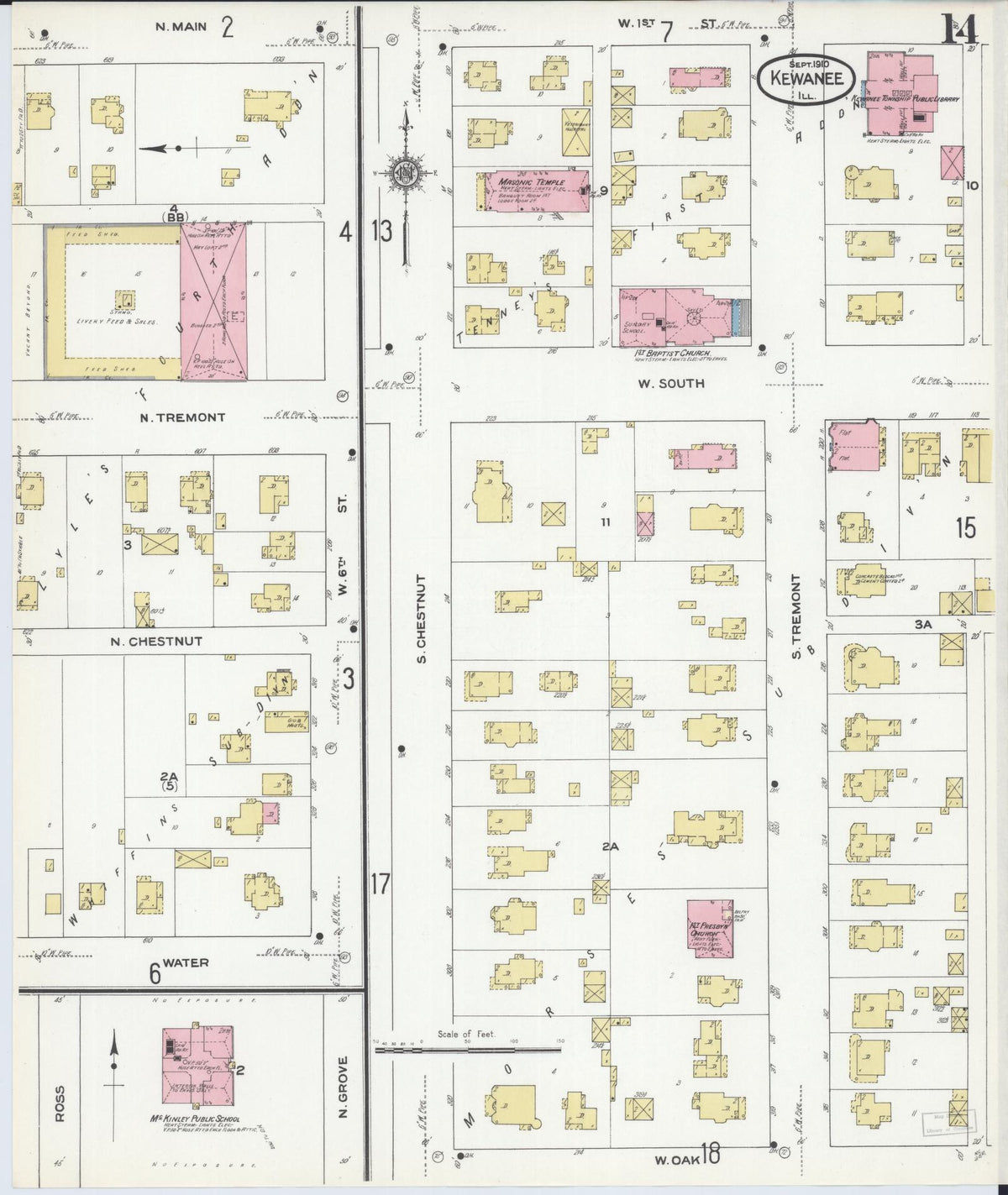 Sanborn Fire Insurance Map from Kewanee, Henry County, Illinois (1910), Sheet #0014 - Complete Map Set gallery image, historic Sanborn map, vintage wall art, Illinois Illinois