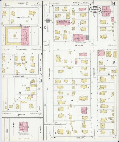 Sanborn Fire Insurance Map from Kewanee, Henry County, Illinois (1910), Sheet #0014 - Complete Map Set gallery image, historic Sanborn map, vintage wall art, Illinois Illinois