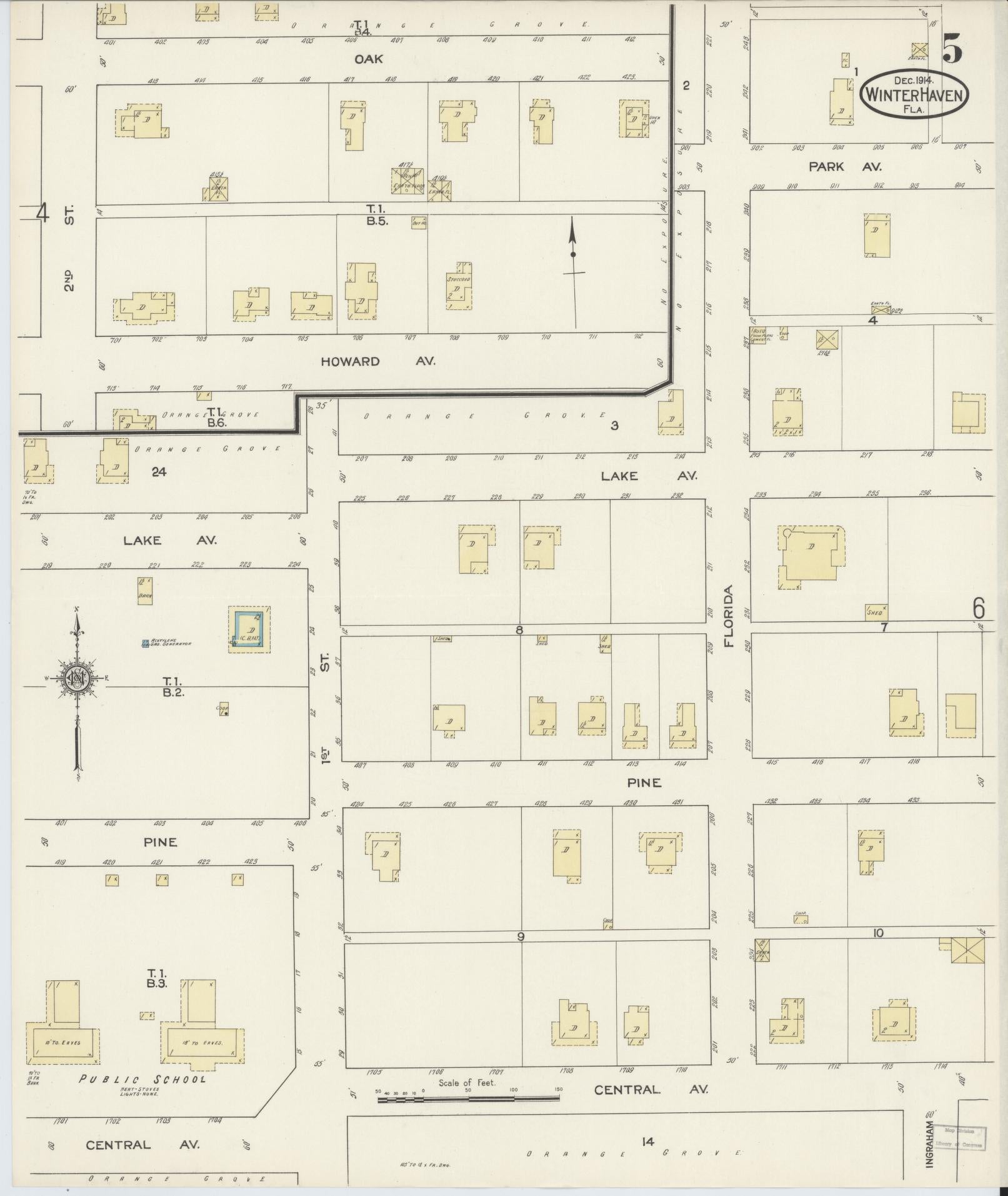 Sanborn Fire Insurance Map from Winter Haven, Polk County, Florida (1914), Sheet #0005 - Complete Map Set gallery image, historic Sanborn map, vintage wall art, Florida Florida