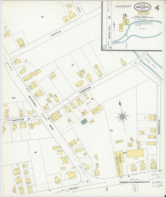 Sanborn Fire Insurance Map from Amesbury, Essex County, Massachusetts (1909), Sheet #0004 - Historic Sanborn Fire Insurance Map Print, vintage old map wall art, antique decor, genealogy gift, Massachusetts Massachusetts map