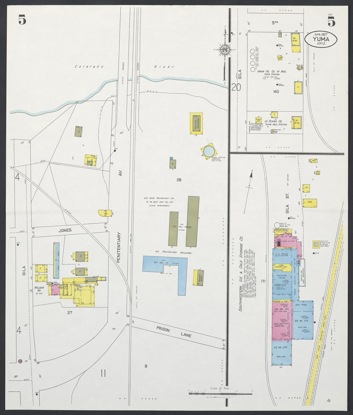 Sanborn Fire Insurance Map from Yuma, Yuma County, Arizona (1927), Sheet #0005 - Complete Map Set gallery image, historic Sanborn map, vintage wall art, Arizona Arizona
