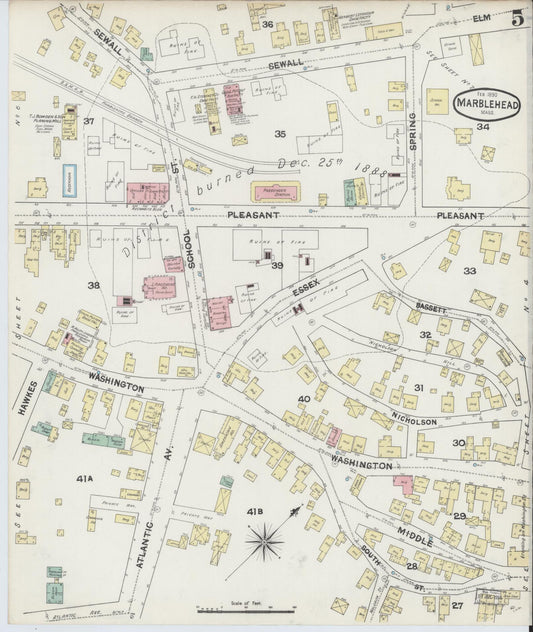 Sanborn Fire Insurance Map from Marblehead, Essex County, Massachusetts (1890), Sheet #0005 - Historic Sanborn Fire Insurance Map Print, vintage old map wall art, antique decor, genealogy gift, Massachusetts Massachusetts map