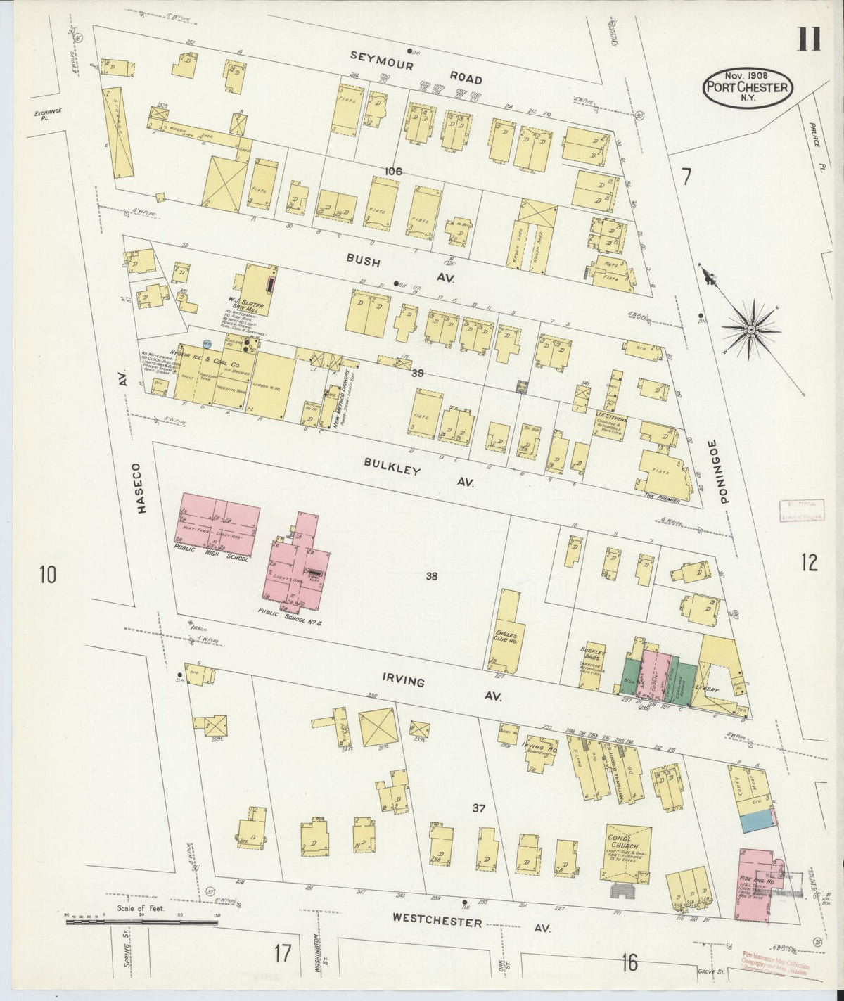 Sanborn Fire Insurance Map from Port Chester, Westchester County, New York (1908), Sheet #0011 - Complete Map Set gallery image, historic Sanborn map, vintage wall art, New York New York