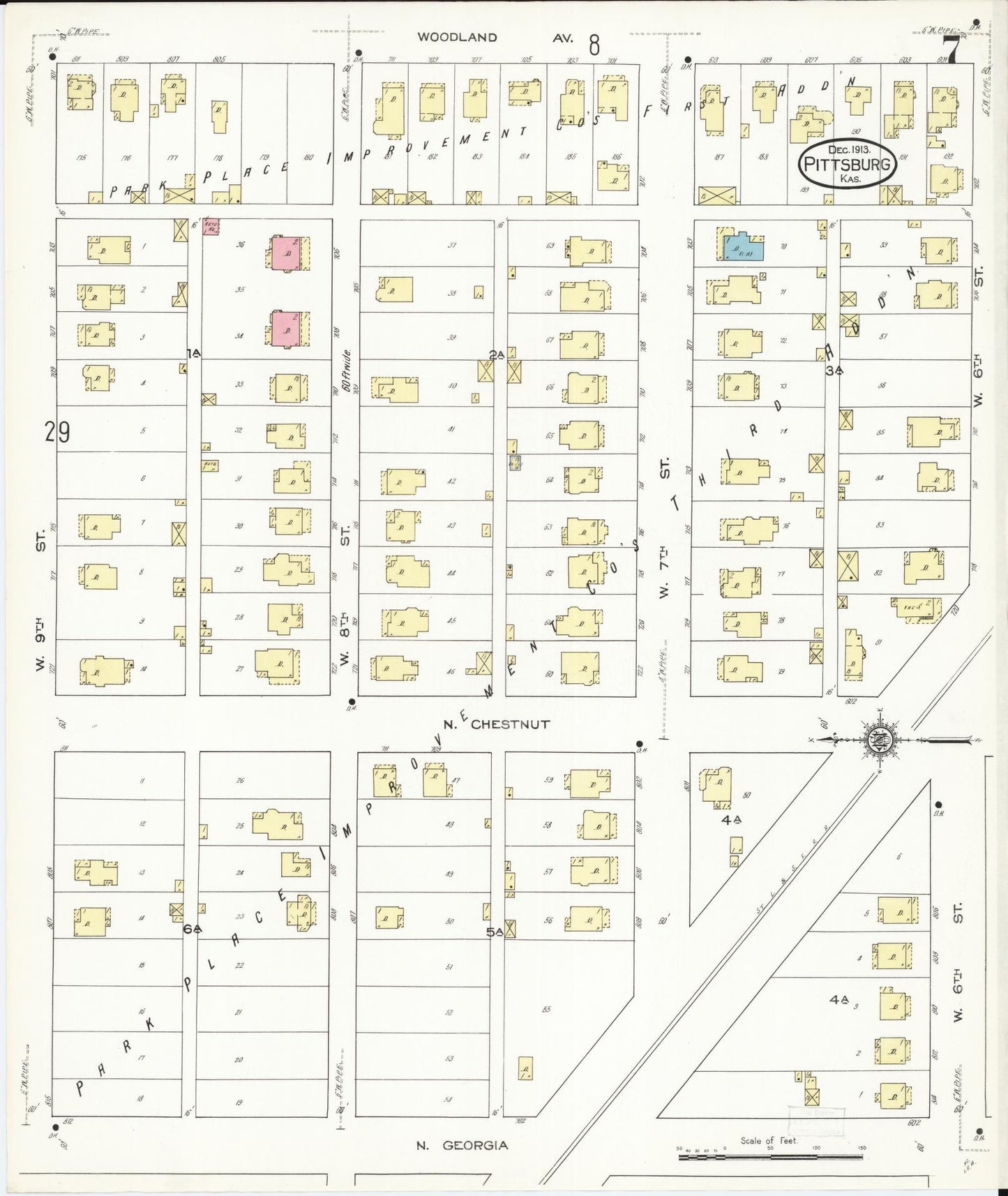 Sanborn Fire Insurance Map from Pittsburg, Crawford County, Kansas (1913), Sheet #0007 - Complete Map Set gallery image, historic Sanborn map, vintage wall art, Kansas Kansas