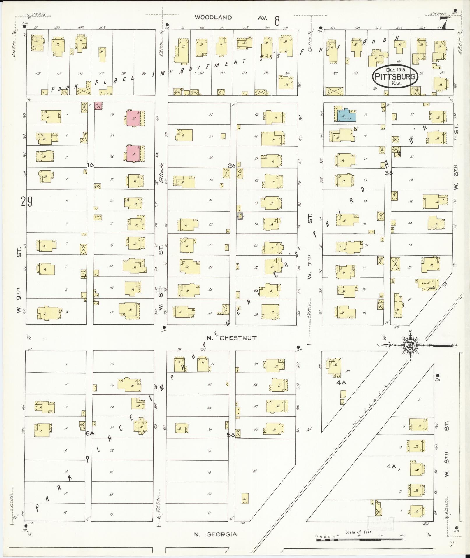 Sanborn Fire Insurance Map from Pittsburg, Crawford County, Kansas (1913), Sheet #0007 - Complete Map Set gallery image, historic Sanborn map, vintage wall art, Kansas Kansas
