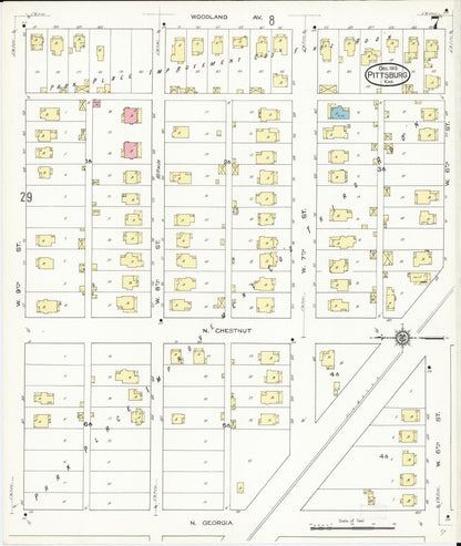 Sanborn Fire Insurance Map from Pittsburg, Crawford County, Kansas (1913), Sheet #0007 - Complete Map Set gallery image, historic Sanborn map, vintage wall art, Kansas Kansas