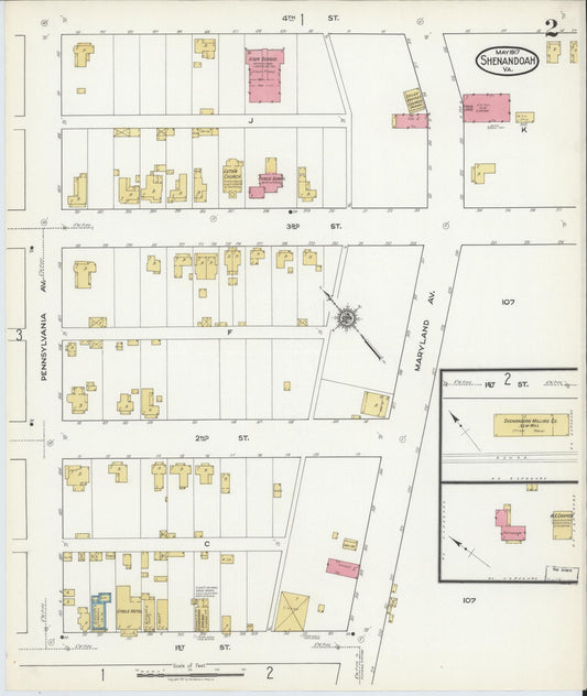 Sanborn Fire Insurance Map from Shenandoah, Page County, Virginia (1917), Sheet #0002 - Historic Sanborn Fire Insurance Map Print, vintage old map wall art, antique decor, genealogy gift, Virginia Virginia map