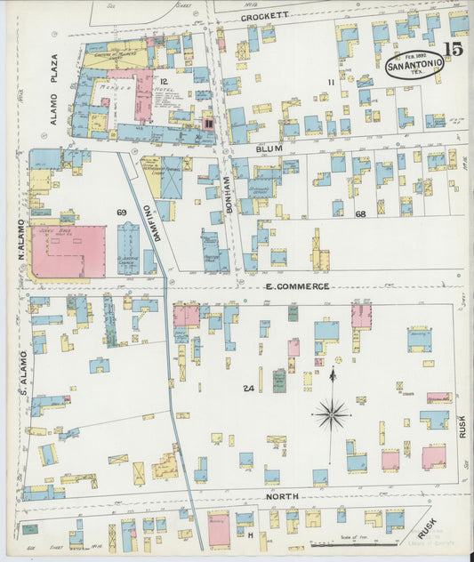Sanborn Fire Insurance Map from San Antonio, Bexar County, Texas (1892), Sheet #0015 - Historic Sanborn Fire Insurance Map Print, vintage old map wall art, antique decor, genealogy gift, Texas Texas map