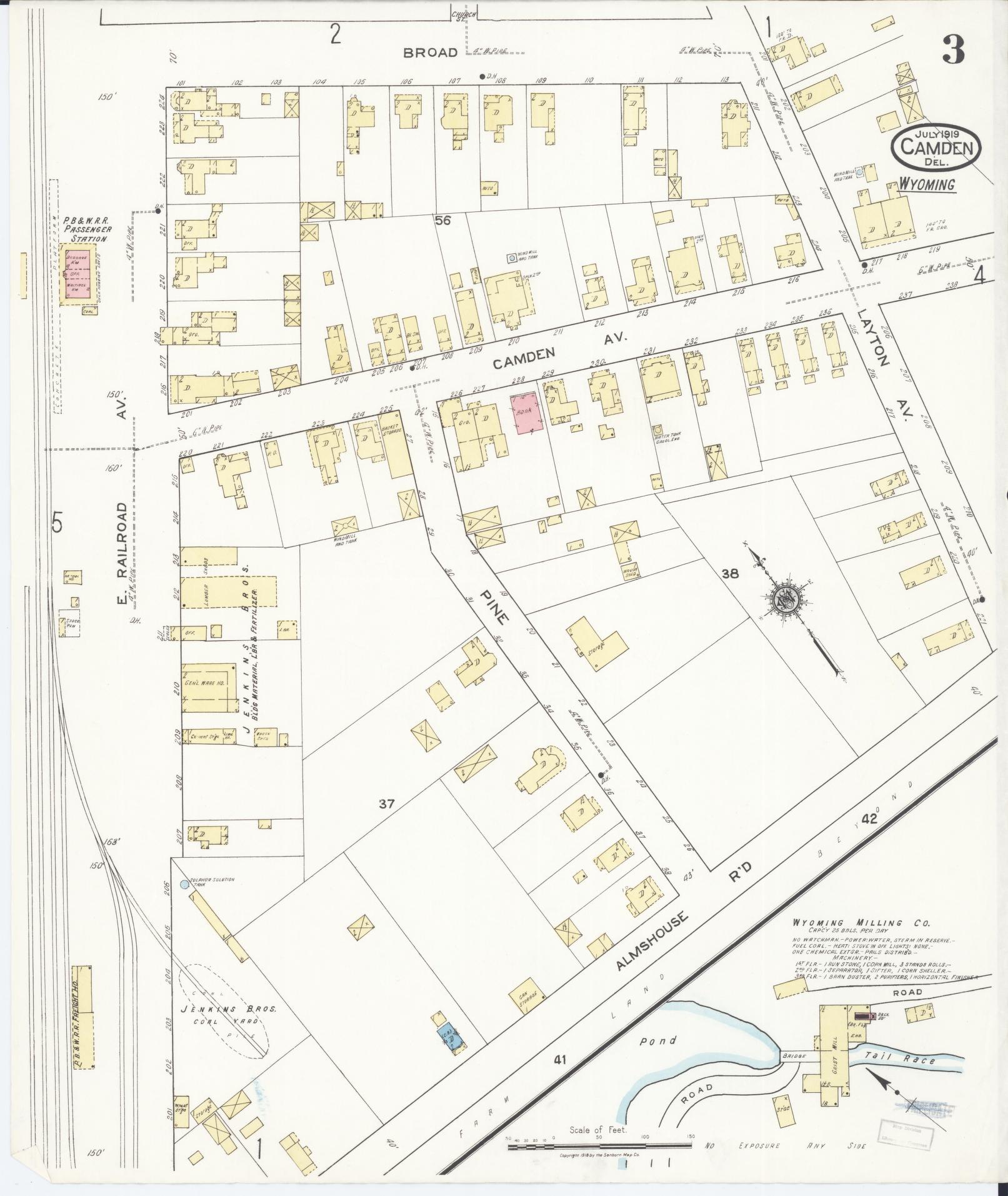Sanborn Fire Insurance Map from Camden, Kent County, Delaware (1919), Sheet #0003 - Complete Map Set gallery image, historic Sanborn map, vintage wall art, Wyoming Wyoming