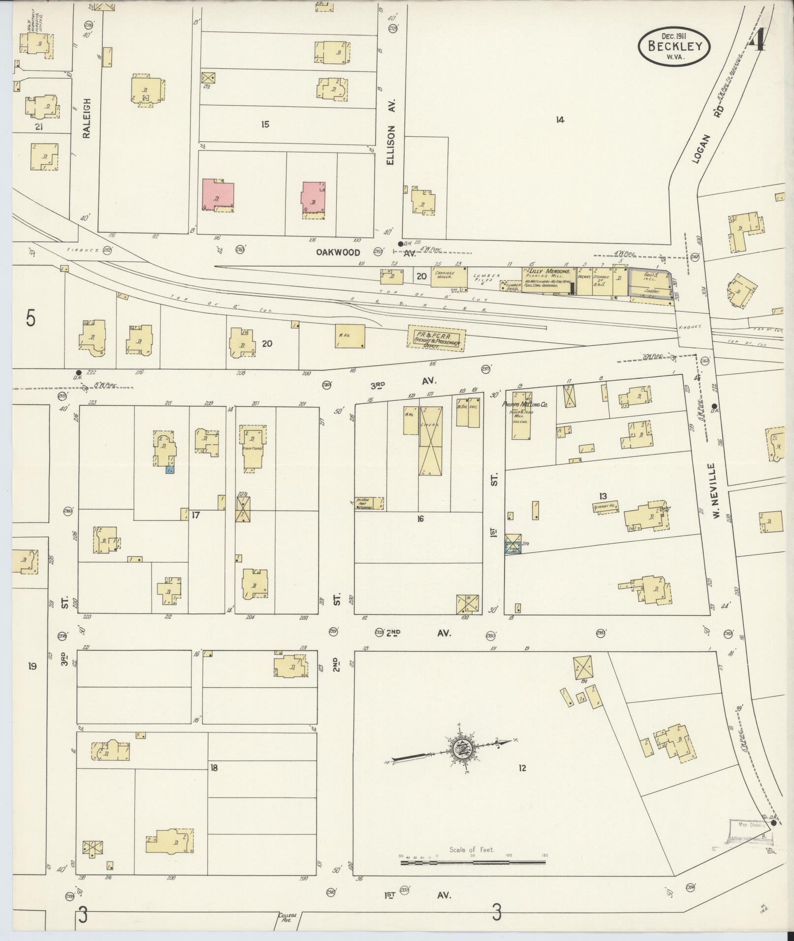 Sanborn Fire Insurance Map from Beckley, Raleigh County, West Virginia (1911), Sheet #0004 - Historic Sanborn Fire Insurance Map Print, vintage old map wall art, antique decor, genealogy gift, West Virginia West Virginia map