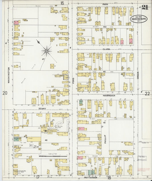 Sanborn Fire Insurance Map from Ogdensburg, St. Lawrence County, New York (1904), Sheet #0021 - Historic Sanborn Fire Insurance Map Print, vintage old map wall art, antique decor, genealogy gift, New York New York map
