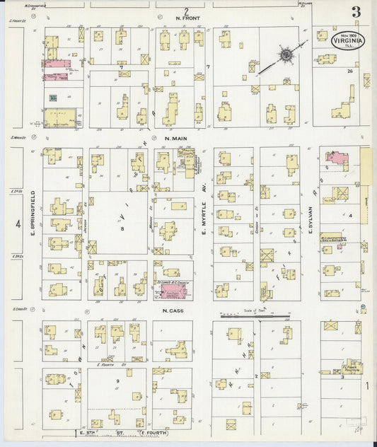 Sanborn Fire Insurance Map from Virginia, Cass County, Illinois (1909), Sheet #0003 - Historic Sanborn Fire Insurance Map Print, vintage old map wall art, antique decor, genealogy gift, Illinois Illinois map
