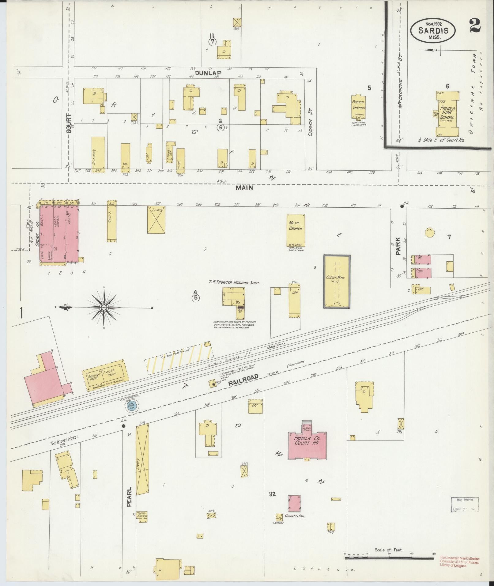 Sanborn Fire Insurance Map from Sardis, Panola County, Mississippi (1902), Sheet #0002 - Complete Map Set gallery image, historic Sanborn map, vintage wall art, Mississippi Mississippi