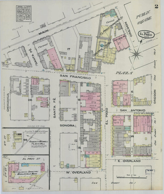 Sanborn Fire Insurance Map from El Paso, El Paso County, Texas (1883), Sheet #0002 - Historic Sanborn Fire Insurance Map Print, vintage old map wall art, antique decor, genealogy gift, Texas Texas map