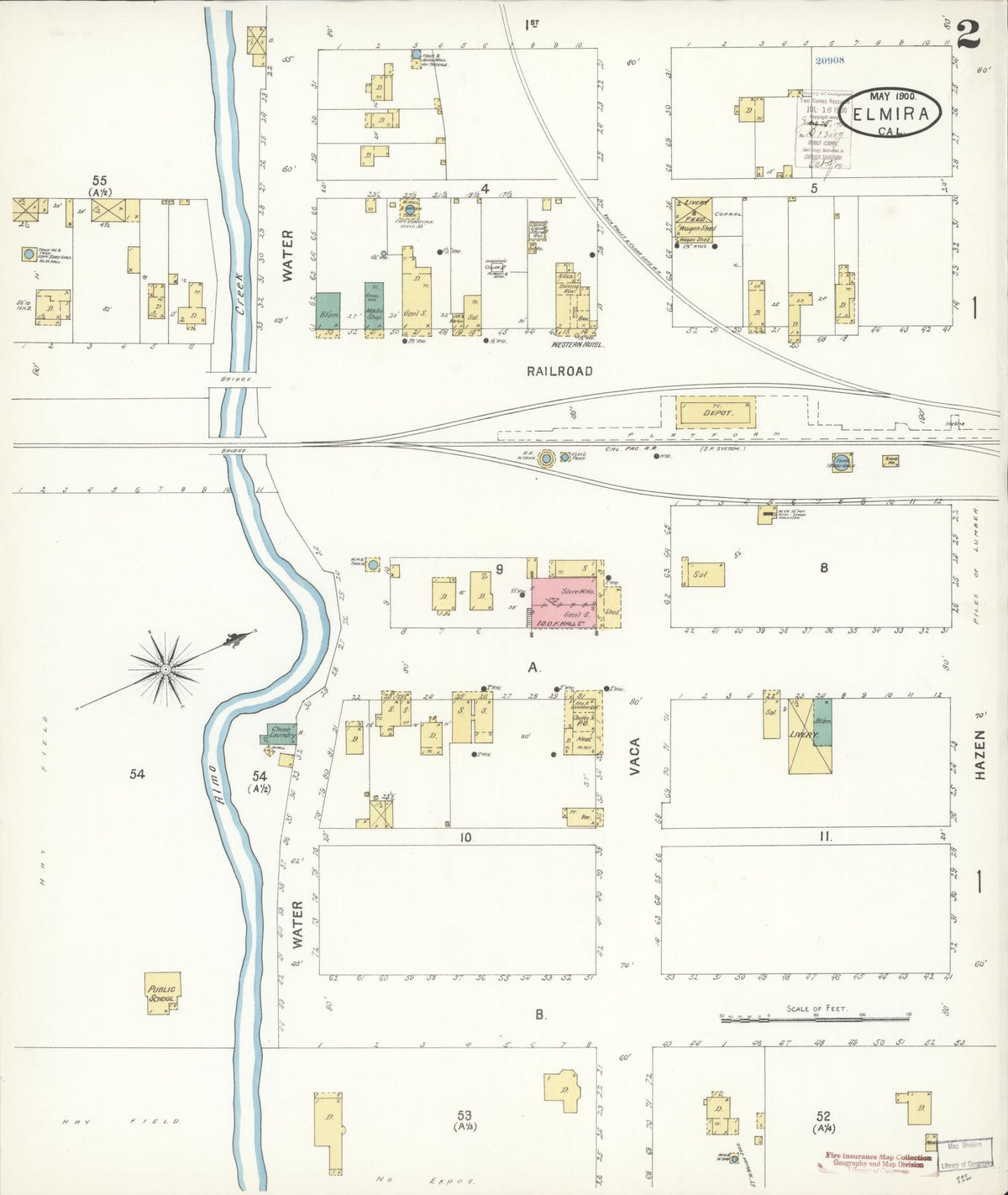 Sanborn Fire Insurance Map from Elmira, Solano County, California (1900), Sheet #0002 - Complete Map Set gallery image, historic Sanborn map, vintage wall art, California California