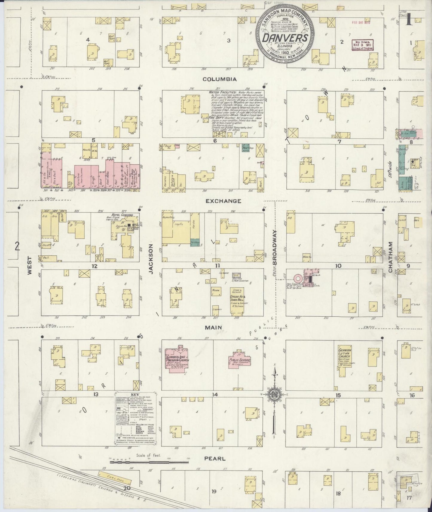 Sanborn Fire Insurance Map from Danvers, McLean County, Illinois (1910), Sheet #0001 - Complete Map Set gallery image, historic Sanborn map, vintage wall art, Illinois Illinois