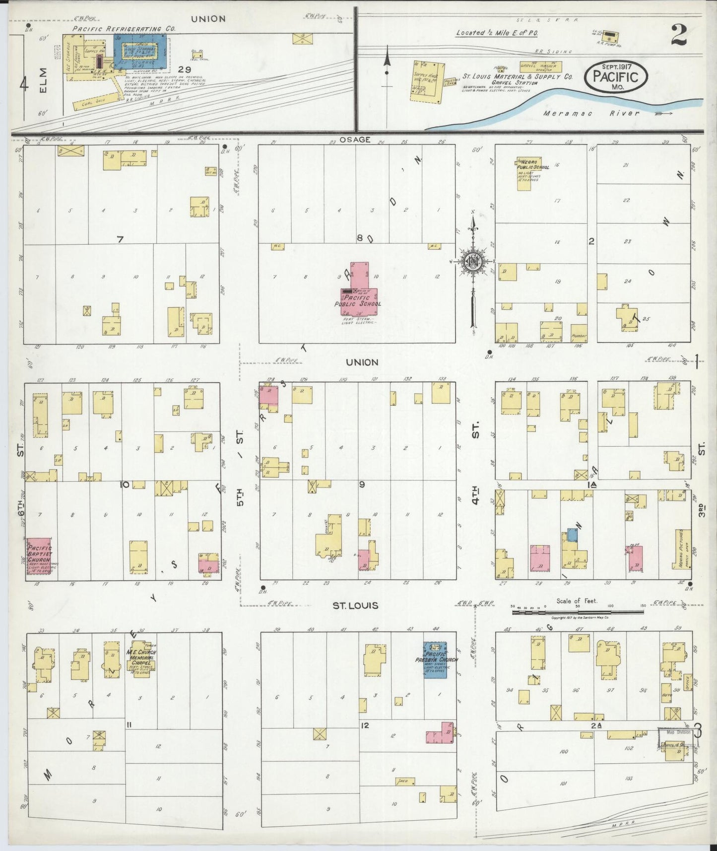 Sanborn Fire Insurance Map from Pacific, Franklin County, Missouri (1917), Sheet #0002 - Complete Map Set gallery image, historic Sanborn map, vintage wall art, Missouri Missouri