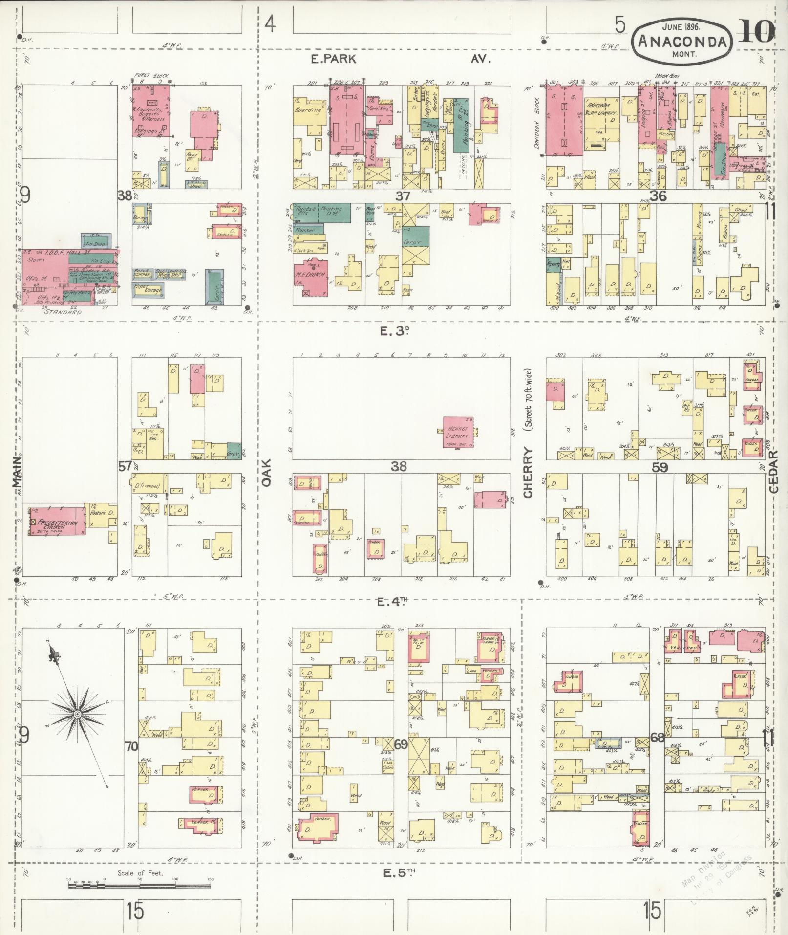 Sanborn Fire Insurance Map from Anaconda, Deer Lodge County, Montana (1896), Sheet #0010 - Historic Sanborn Fire Insurance Map Print, vintage old map wall art, antique decor, genealogy gift, Montana Montana map