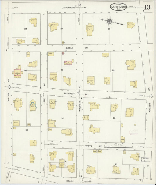 Sanborn Fire Insurance Map from Larchmont, Westchester County, New York (1911), Sheet #0013 - Historic Sanborn Fire Insurance Map Print, vintage old map wall art, antique decor, genealogy gift, New York New York map
