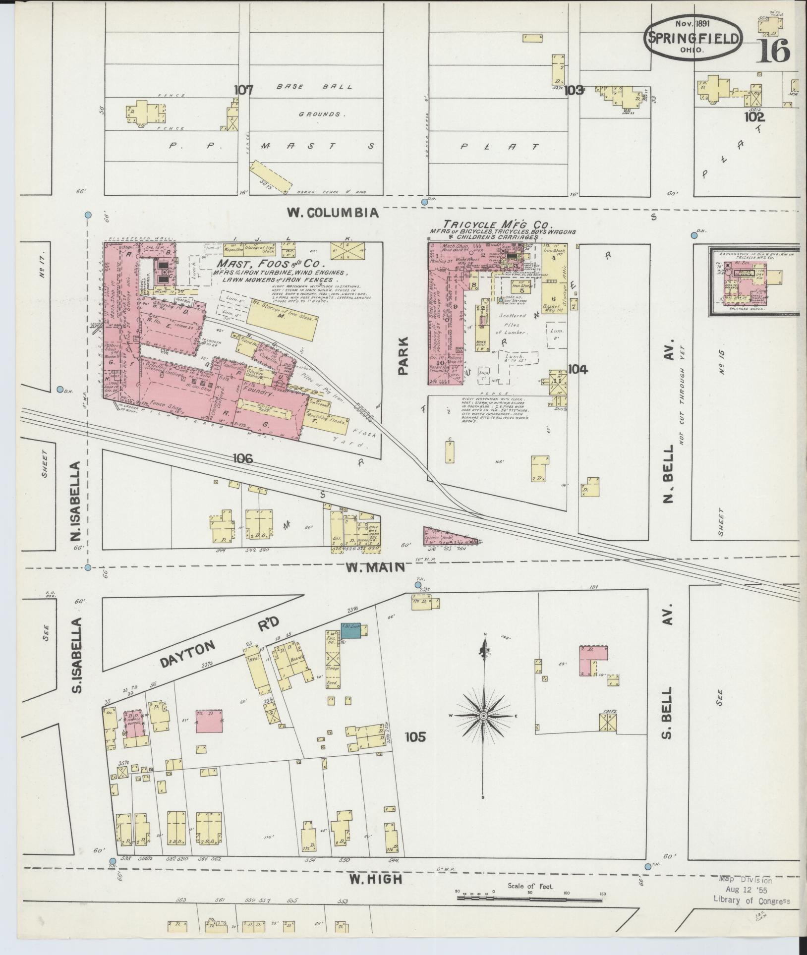 Sanborn Fire Insurance Map from Springfield, Clark County, Ohio (1891), Sheet #0016 - Historic Sanborn Fire Insurance Map Print, vintage old map wall art, antique decor, genealogy gift, Ohio Ohio map