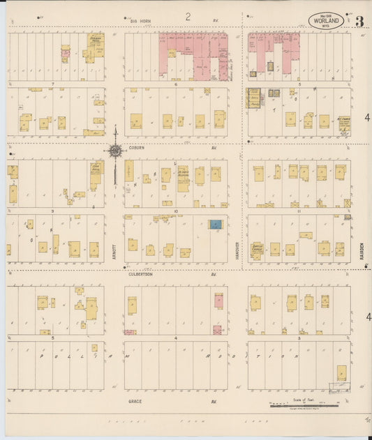 Sanborn Fire Insurance Map from Worland, Washakie County, Wyoming (1918), Sheet #0003 - Historic Sanborn Fire Insurance Map Print, vintage old map wall art, antique decor, genealogy gift, Wyoming Wyoming map