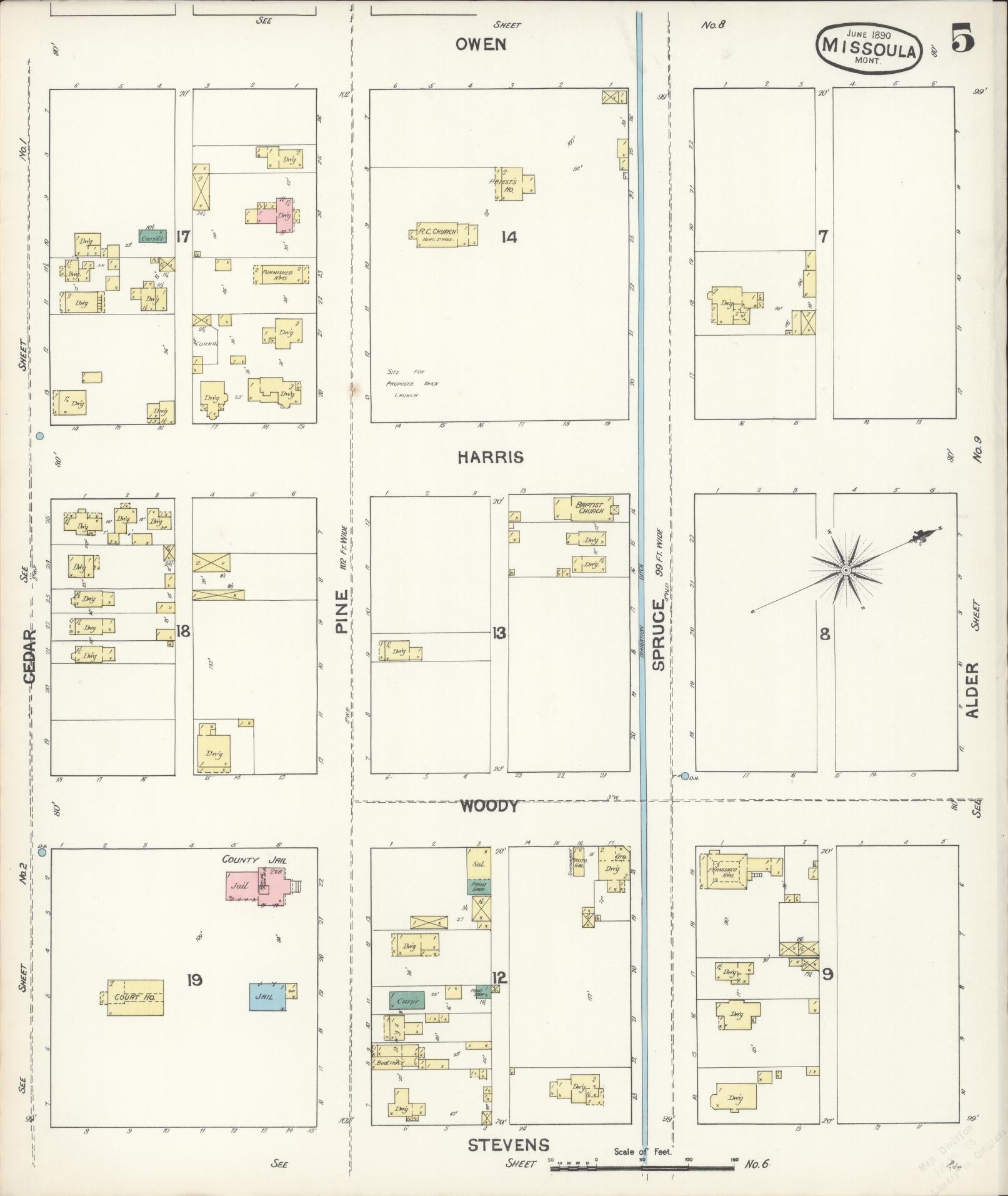 Sanborn Fire Insurance Map from Missoula, Missoula County, Montana (1890), Sheet #0005 - Complete Map Set gallery image, historic Sanborn map, vintage wall art, Montana Montana