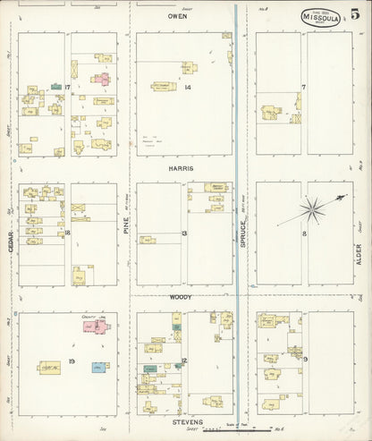 Sanborn Fire Insurance Map from Missoula, Missoula County, Montana (1890), Sheet #0005 - Complete Map Set gallery image, historic Sanborn map, vintage wall art, Montana Montana