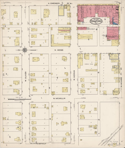 Sanborn Fire Insurance Map from Stamford, Jones County, Texas (1922), Sheet #0002 - Historic Sanborn Fire Insurance Map Print, vintage old map wall art, antique decor, genealogy gift, Texas Texas map