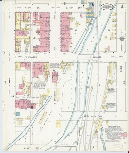 Sanborn Fire Insurance Map from Rochester, Olmsted County, Minnesota (1914), Sheet #0004 - Historic Sanborn Fire Insurance Map Print, vintage old map wall art, antique decor, genealogy gift, Minnesota Minnesota map