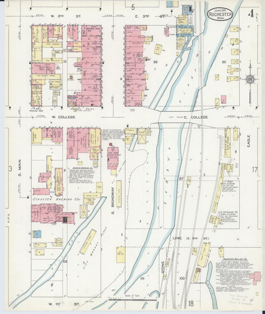 Sanborn Fire Insurance Map from Rochester, Olmsted County, Minnesota (1914), Sheet #0004 - Historic Sanborn Fire Insurance Map Print, vintage old map wall art, antique decor, genealogy gift, Minnesota Minnesota map