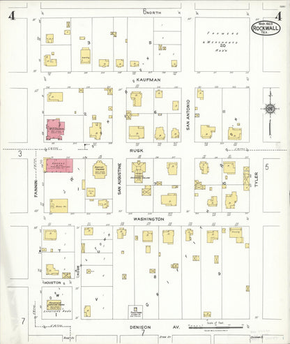 Sanborn Fire Insurance Map from Rockwall, Rockwall County, Texas (1923), Sheet #0004 - Historic Sanborn Fire Insurance Map Print, vintage old map wall art, antique decor, genealogy gift, Texas Texas map
