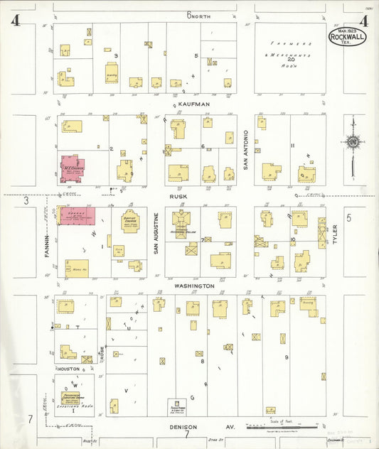Sanborn Fire Insurance Map from Rockwall, Rockwall County, Texas (1923), Sheet #0004 - Historic Sanborn Fire Insurance Map Print, vintage old map wall art, antique decor, genealogy gift, Texas Texas map