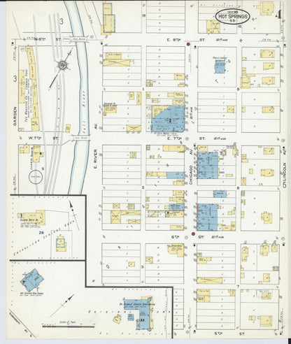 Sanborn Fire Insurance Map from Hot Springs, Fall River County, South Dakota (1915), Sheet #0004 - Complete Map Set gallery image, historic Sanborn map, vintage wall art, South Dakota South Dakota