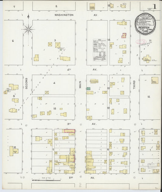 Sanborn Fire Insurance Map from Webster, Day County, South Dakota (1892), Sheet #0001 - Complete Map Set gallery image, historic Sanborn map, vintage wall art, South Dakota South Dakota