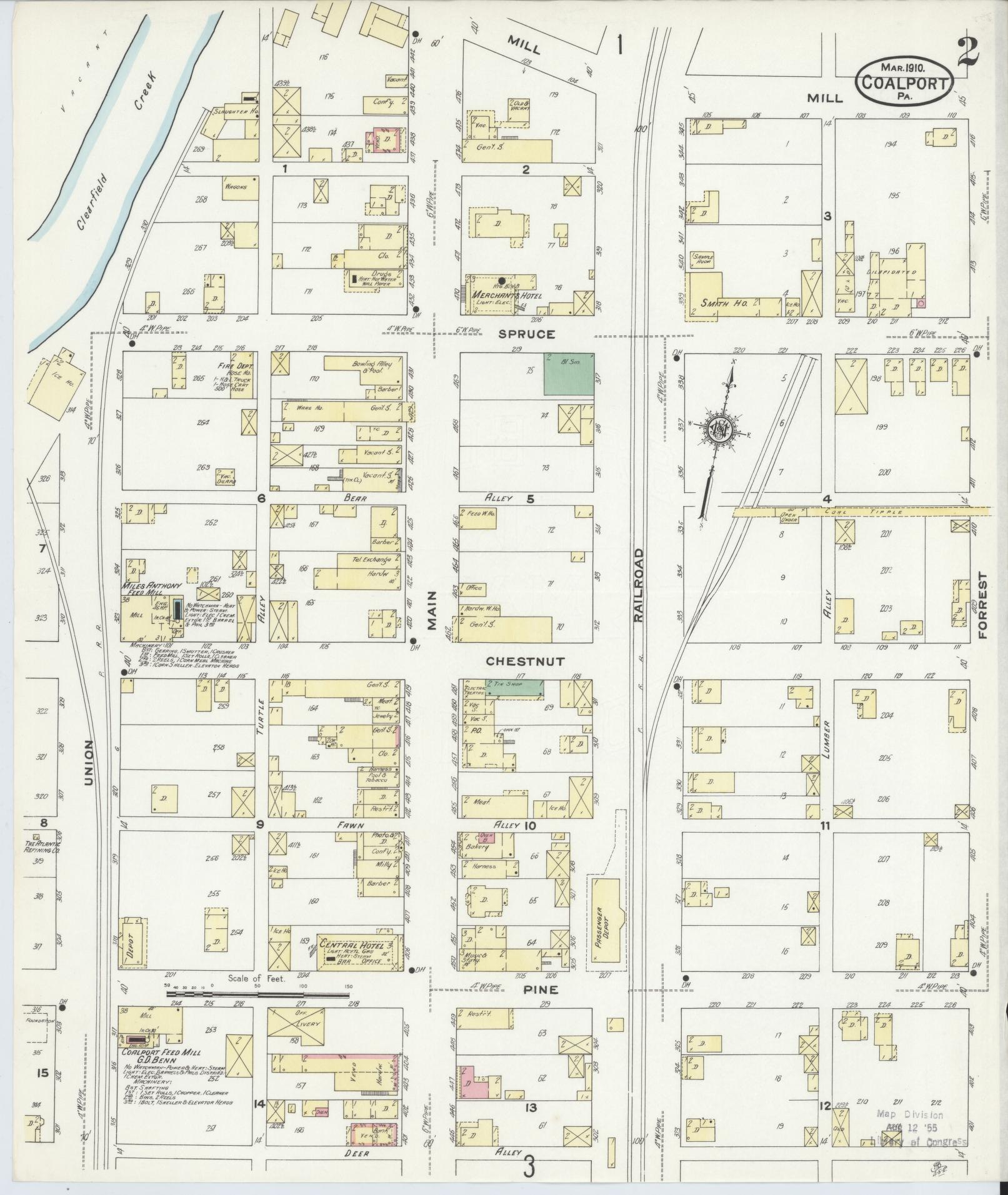 Sanborn Fire Insurance Map from Coalport, Clearfield County, Pennsylvania (1910), Sheet #0002 - Historic Sanborn Fire Insurance Map Print, vintage old map wall art, antique decor, genealogy gift, Pennsylvania Pennsylvania map