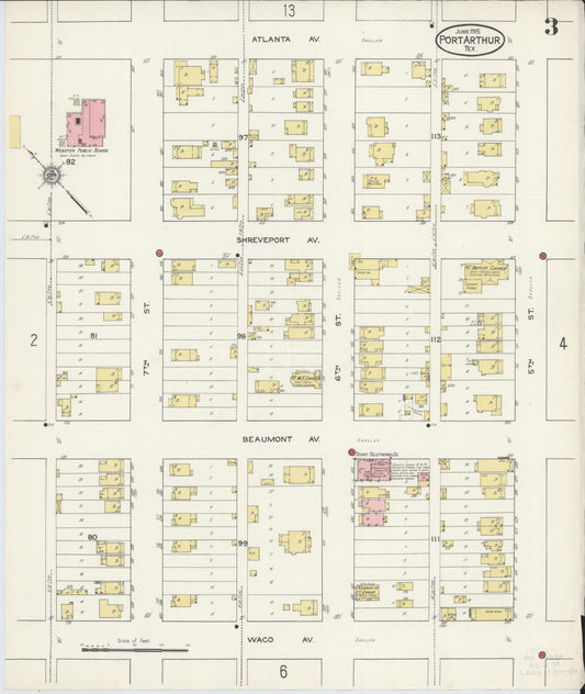 Sanborn Fire Insurance Map from Port Arthur, Jefferson County, Texas (1915), Sheet #0003 - Historic Sanborn Fire Insurance Map Print, vintage old map wall art, antique decor, genealogy gift, Texas Texas map