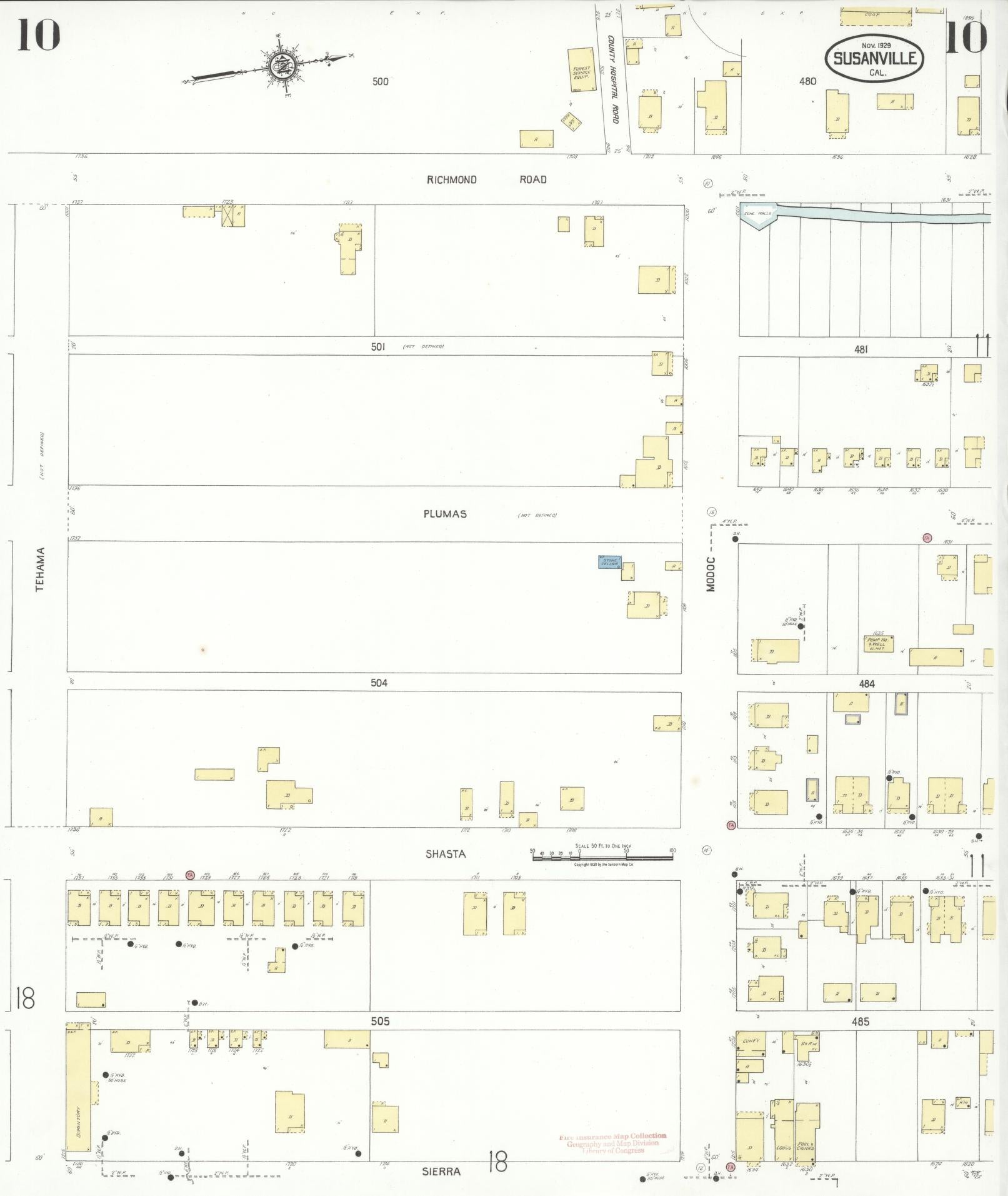 Sanborn Fire Insurance Map from Susanville, Lassen County, California (1929), Sheet #0010 - Complete Map Set gallery image, historic Sanborn map, vintage wall art, California California