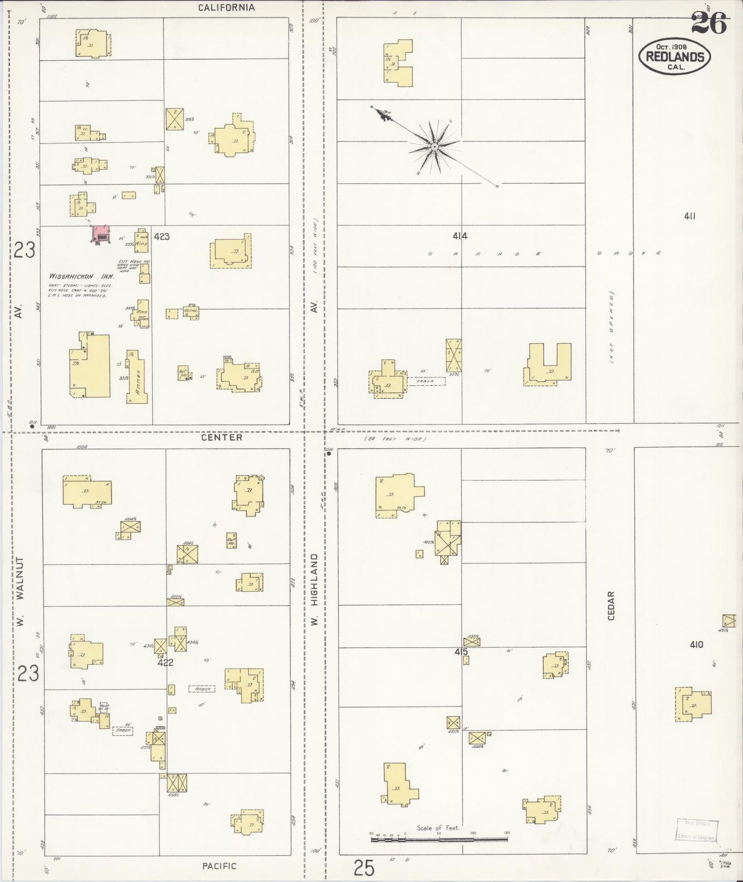 Sanborn Fire Insurance Map from Redlands, San Bernardino County, California (1908), Sheet #0026 - Complete Map Set gallery image, historic Sanborn map, vintage wall art, California California
