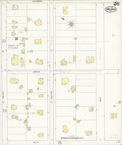 Sanborn Fire Insurance Map from Redlands, San Bernardino County, California (1908), Sheet #0026 - Complete Map Set gallery image, historic Sanborn map, vintage wall art, California California