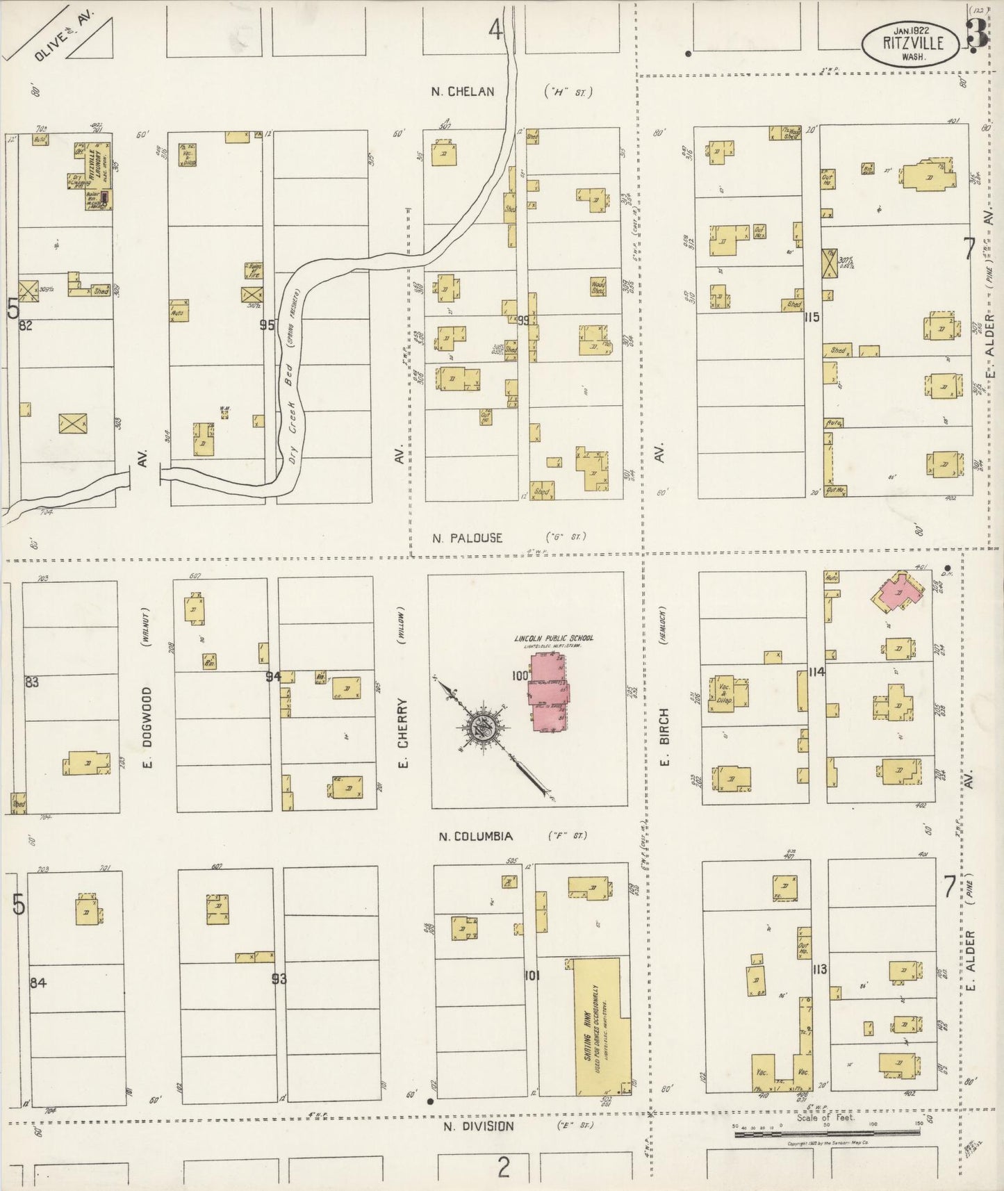 Sanborn Fire Insurance Map from Ritzville, Adams County, Washington (1922), Sheet #0003 - Complete Map Set gallery image, historic Sanborn map, vintage wall art, Washington Washington