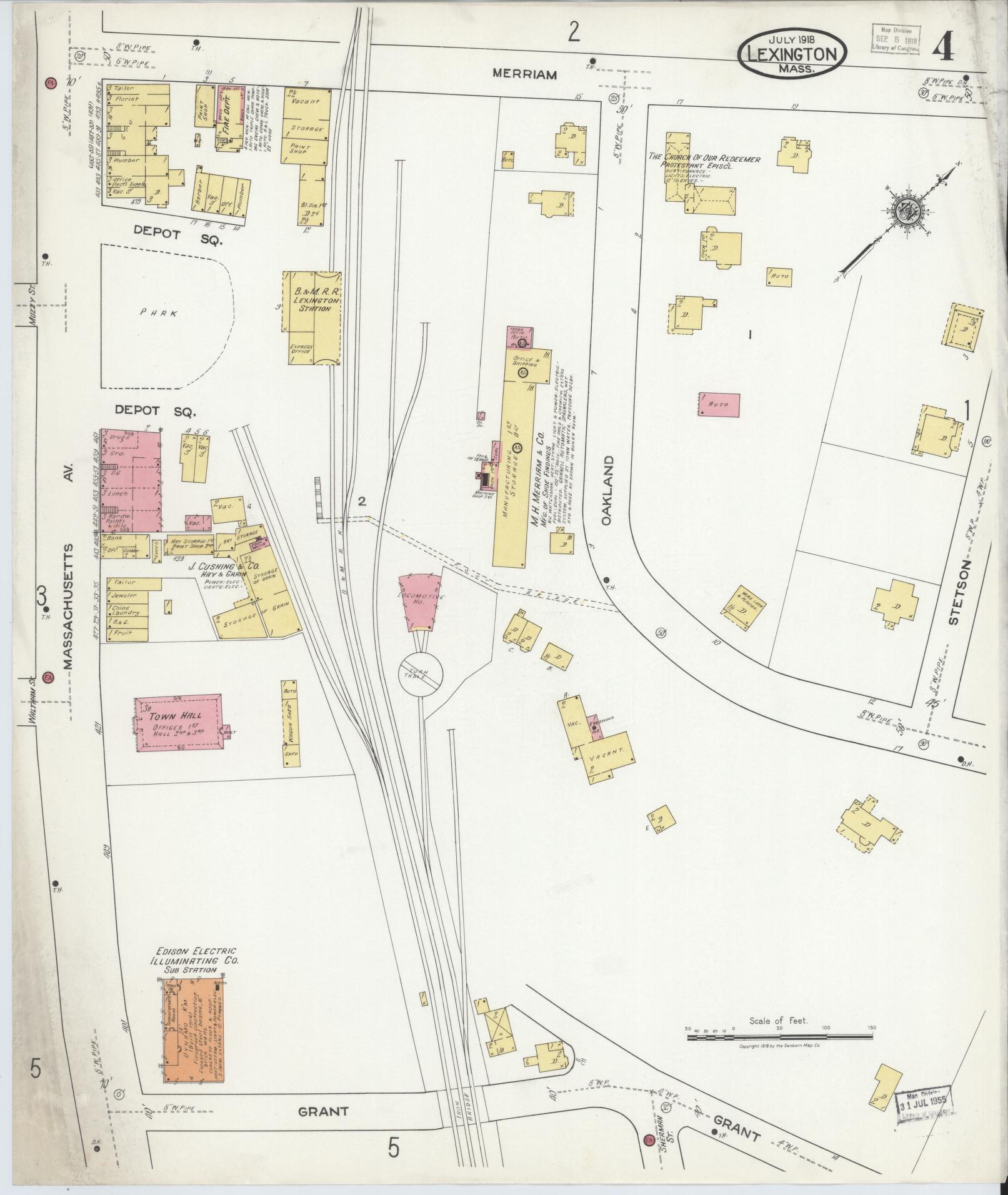 Sanborn Fire Insurance Map from Lexington, Middlesex County, Massachusetts (1918), Sheet #0004 - Complete Map Set gallery image, historic Sanborn map, vintage wall art, Massachusetts Massachusetts