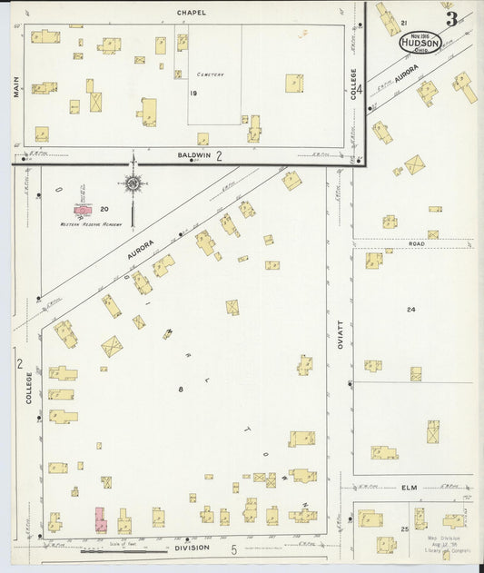 Sanborn Fire Insurance Map from Hudson, Summit County, Ohio (1916), Sheet #0003 - Historic Sanborn Fire Insurance Map Print, vintage old map wall art, antique decor, genealogy gift, Ohio Ohio map