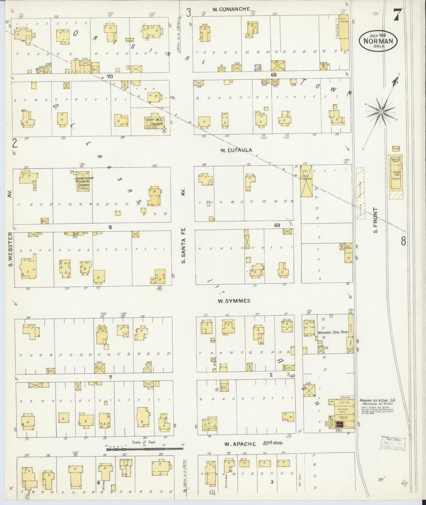 Sanborn Fire Insurance Map from Norman, Cleveland County, Oklahoma (1908), Sheet #0007 - Complete Map Set gallery image, historic Sanborn map, vintage wall art, Oklahoma Oklahoma