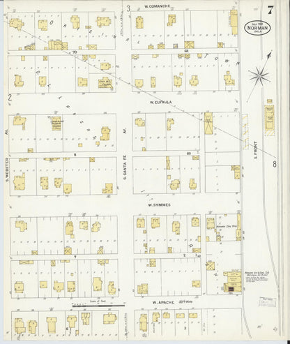 Sanborn Fire Insurance Map from Norman, Cleveland County, Oklahoma (1908), Sheet #0007 - Complete Map Set gallery image, historic Sanborn map, vintage wall art, Oklahoma Oklahoma