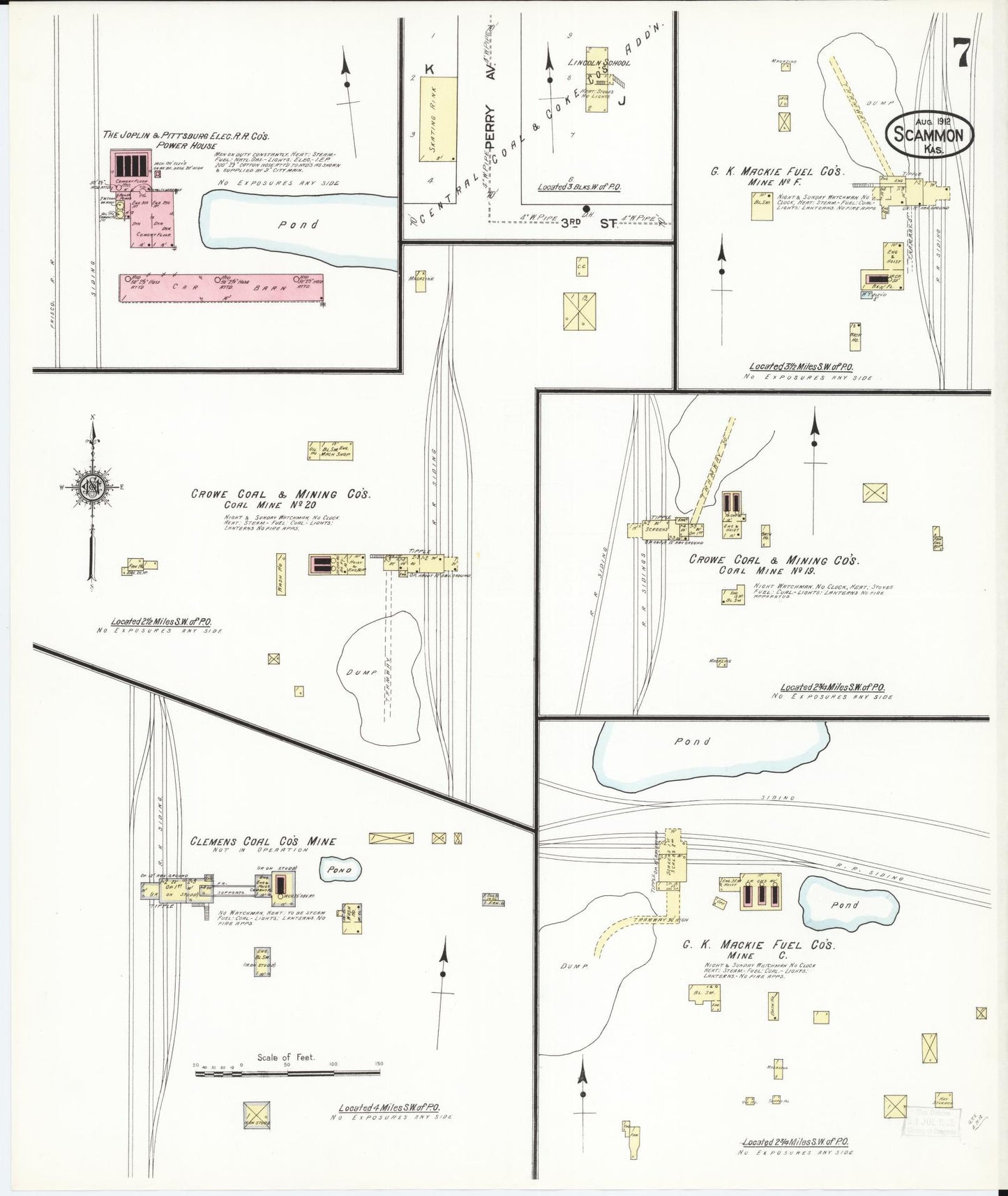Sanborn Fire Insurance Map from Scammon, Cherokee County, Kansas (1912), Sheet #0007 - Complete Map Set gallery image, historic Sanborn map, vintage wall art, Kansas Kansas