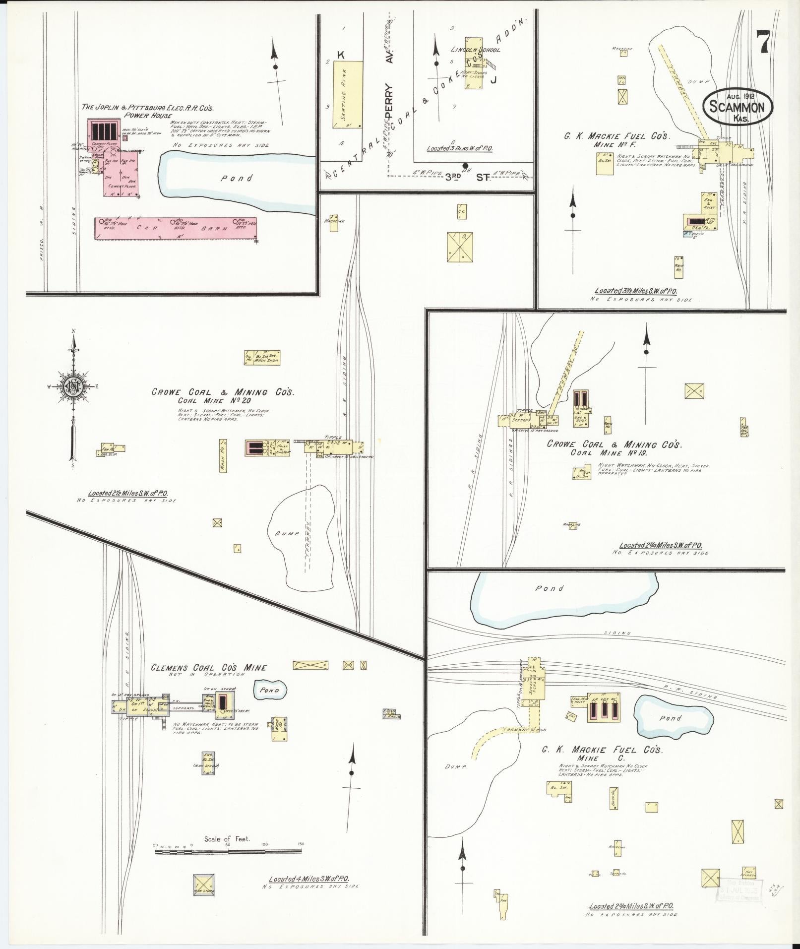 Sanborn Fire Insurance Map from Scammon, Cherokee County, Kansas (1912), Sheet #0007 - Complete Map Set gallery image, historic Sanborn map, vintage wall art, Kansas Kansas