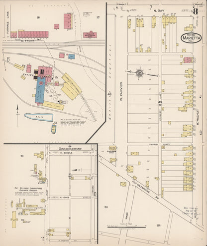 Sanborn Fire Insurance Map from Marietta, Lancaster County, Pennsylvania (1922), Sheet #0008 - Historic Sanborn Fire Insurance Map Print, vintage old map wall art, antique decor, genealogy gift, Pennsylvania Pennsylvania map