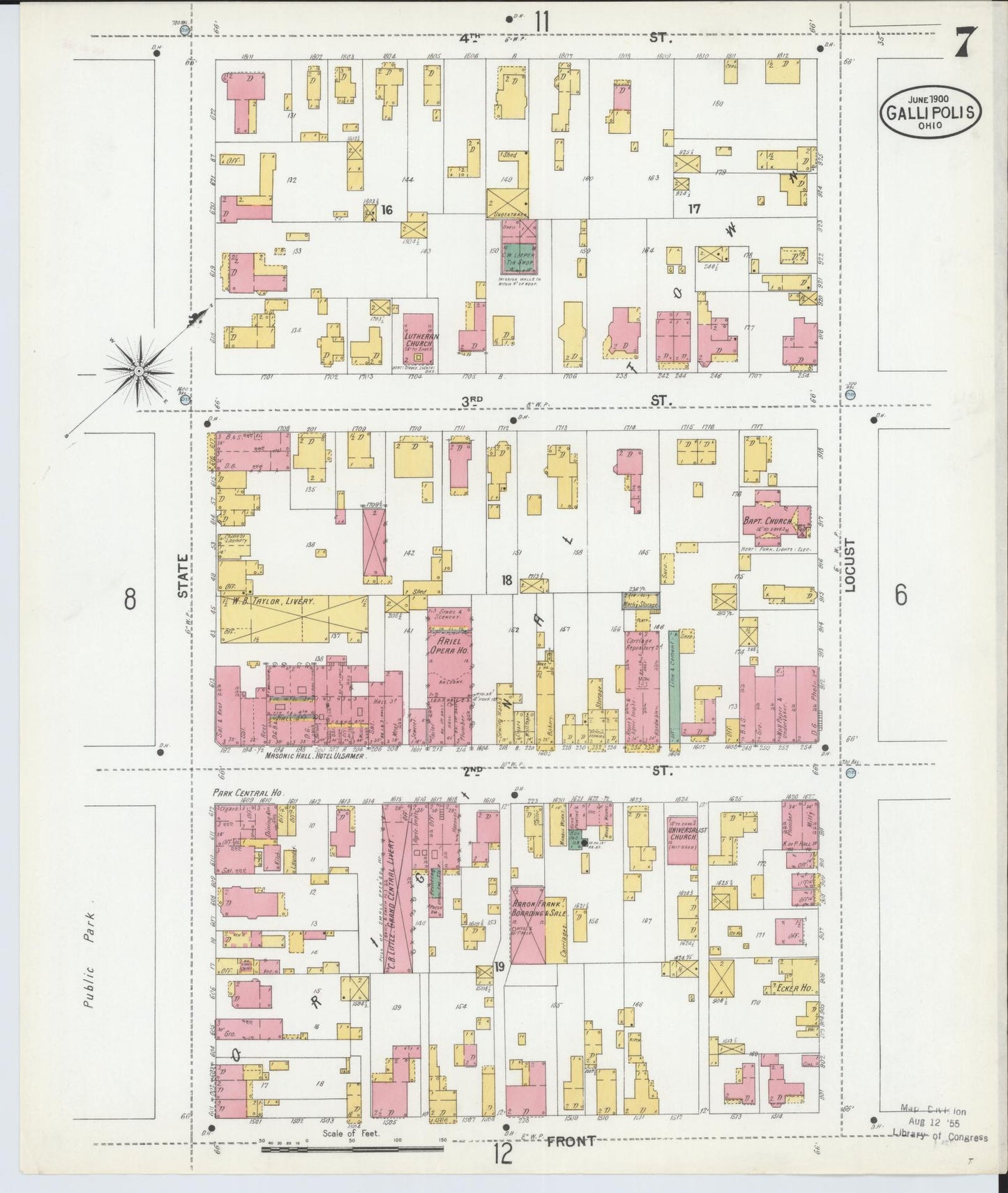 Sanborn Fire Insurance Map from Gallipolis, Gallia County, Ohio (1900), Sheet #0007 - Historic Sanborn Fire Insurance Map Print, vintage old map wall art, antique decor, genealogy gift, Ohio Ohio map