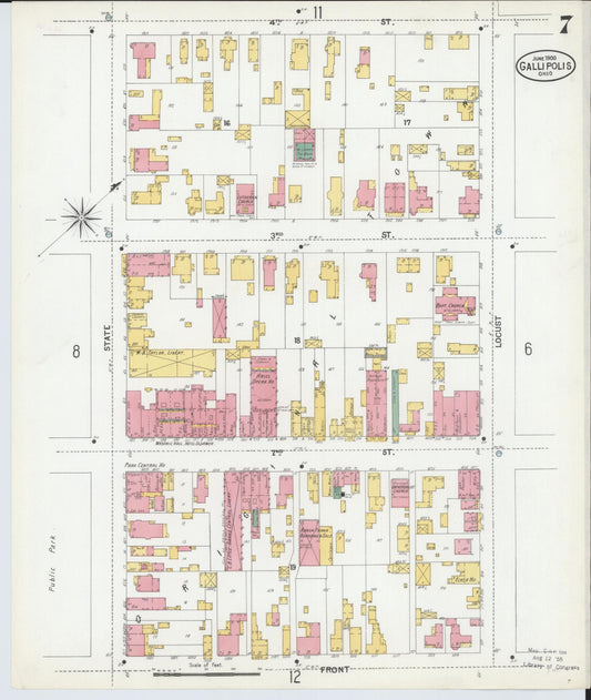 Sanborn Fire Insurance Map from Gallipolis, Gallia County, Ohio (1900), Sheet #0007 - Historic Sanborn Fire Insurance Map Print, vintage old map wall art, antique decor, genealogy gift, Ohio Ohio map